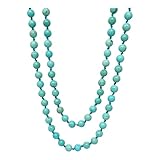 Collier Long Élégant pour Femme – Fait main avec des perles rondes de 8 mm en turquoise bleue naturelle, longueur totale : 120 cm.