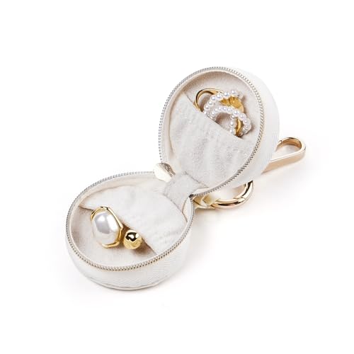 CASEGRACE Ring holder Keychain for jewelry,Portable Mini Gym Travel Jewelry Case for Earrings, Rings, Necklaces Man and Women (White) Style A
