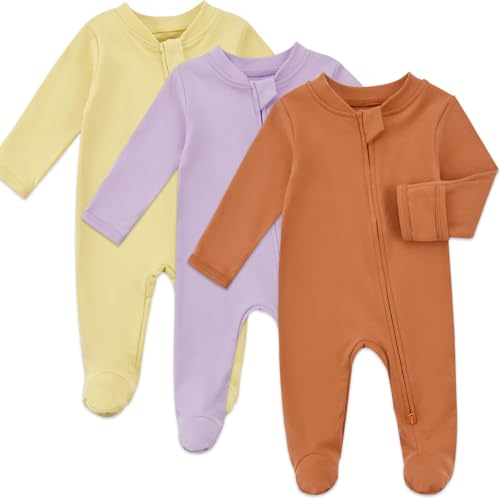 Image of Aablexema Baby Organic Cotton Footed Pajamas Zip Up Preemie Newborn One Piece Long Sleeve Onesie Pjs