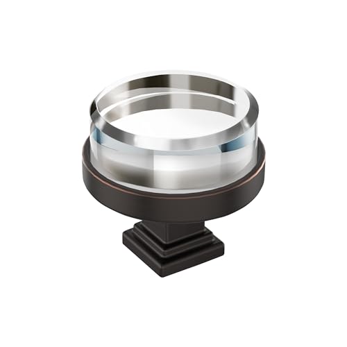 Amerock 1-1/2" Round Glacio Clear/Oil-Rubbed Bronze Cabinet Knob