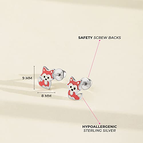 925 Sterling Silver Adorable Enamel Little Girls Fox Screw Back Earrings with Pink Enamel - Fashionable Jewelry for Children & Preteens - Fun & Colorful Fox Earrings4