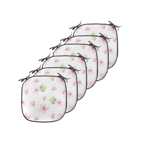 Ambesonne Cherry Blossom Chair Seating Cushion Set of 6, Fresh