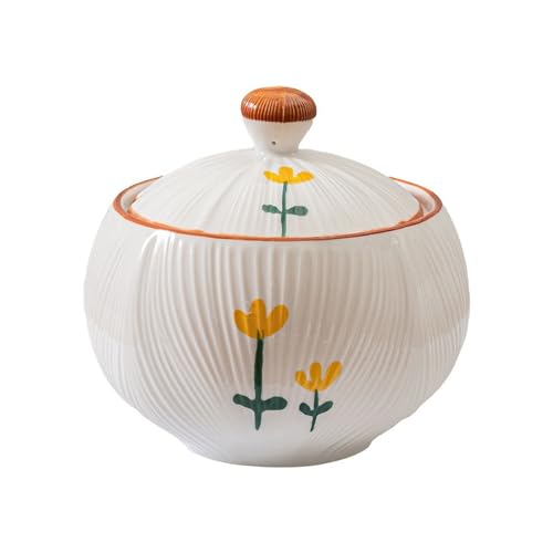 SBCGFY Tarro de cerámica para Aceite, Tarro de cerámica para Manteca de Cerdo, Tarro de Aceite con Tapa y Cuchara, Tarro para almacenar Aceite para cocinar en la cocin(Blanco 16,5x15,5cm)