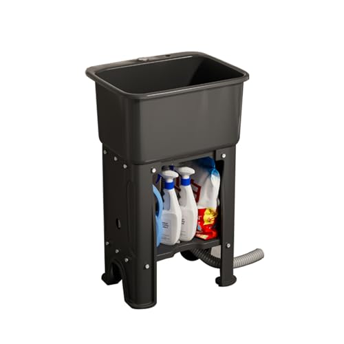 JYHHGDS Fregadero de plástico Independiente con Tabla de Lavar, Fregadero de Exterior con mangueras y Kit de Drenaje, estación de Lavado Independiente para Negocios (Negro, 40 x 40 x 76,5 cm)