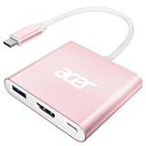 Acer USB C to HDMI Adapter, 4K USB C Hub with 100W PD, USBA 3.0 Port, HDMI to USBC Multiport Digital AV Converter for MacBook Pro/Air, iPad, Tablets, TV, Monitor and More (Pink)