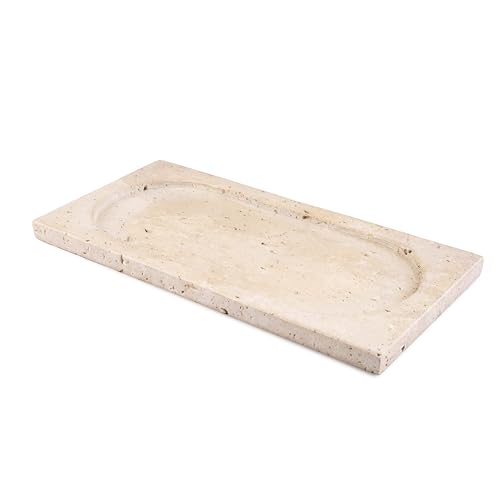 Perilla Home Marble Oval Rectangle Shape Decorative Tray 12X6X0.6 Inch – Natural Travertine Stone Tray for Coffee Table, Bathroom, Kitchen, Jewelry, Perfume, Ring, Aesthetic Home Decor Gift by Perilla Home - Used condition - US$36.42