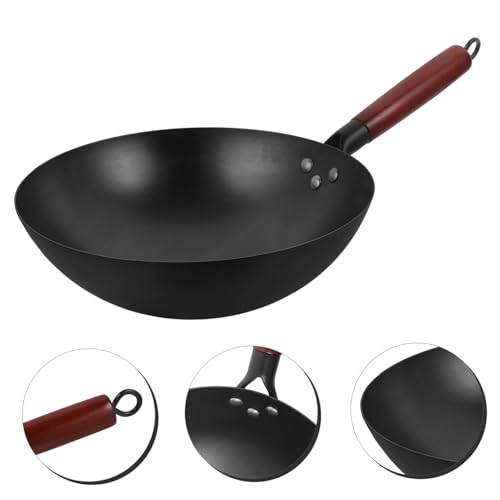 Wok chino antiadherente con mango de madera miniatura 4