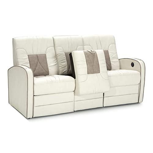 Qualitex De Leon Rv Double Recliner Sofa, Ultimate Leather, Fold Down Table, Manual Recline, Macadamia & Desert Taupe #TOP3