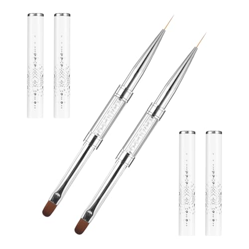 JJUNW 2 Pcs Double Ended Nail Builder Gel Brush, French Tip Brush Hard Gel for Nails, Brush Liner Brush Nails Hard Gel for Design Nails Professional Nail Art(White)