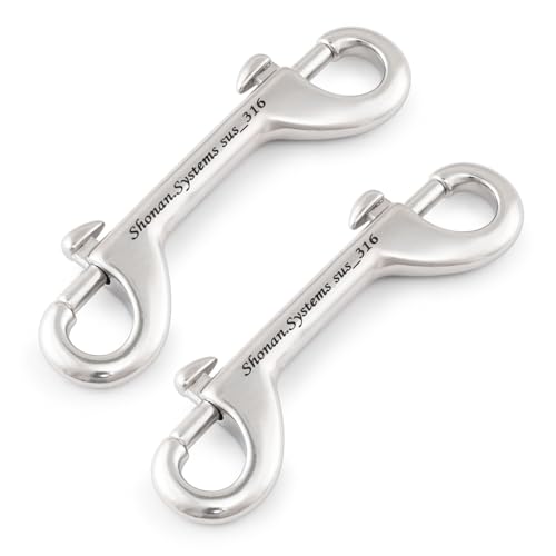 SHONAN Double Ended Bolt Snap Hooks, 4.5 Inch Heavy Duty Stainless Steel Double Ended Bolt Snap Marine Grade, 2 Pack Metal Chain Clips for Diving, Dog Leash, Horse Tack, Feed Buckets