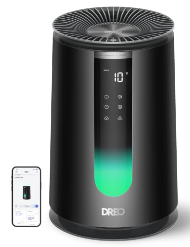Image of DREO Smart Air Purifier for Home, AHAM VERIFIDE Air Cleaner for Bedroom, Pets, Smoke, Dust, Pollen & Odors, Wi-Fi /Voice /Alexa, PM2.5 Monitor, Auto, Turbo, HEPA Sleep Mode, DR-HAP008S Black (Dreo 338S)