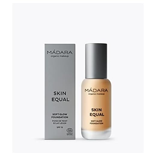 MÁDARA Organic Skincare | Skin Equal Soft Glow Foundation Makeup SPF15 GOLDEN SAND 50 – 30 ml, base mineral con ácido hialurónico, cobertura media, acabado fresco, vegano, certificado COSMOS Natural