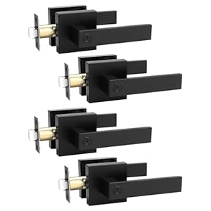 4 Pack Square Privacy Door Levers Locksets in Matte Black Finish, Bed/Bath Door Levers Keyless Interior Handles,Reversible for Left Right Handed Doors