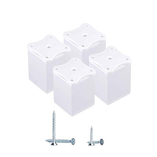 Paquete de 4 patas blancas de 6 cm de altura ajustable para muebles, perfil angular: 40 x 40 mm, materiales: aluminio, plástico, tornillos incluidos (4, blanco)