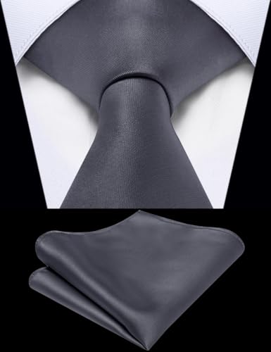 Image of YourTies Zipper Tie for Men Adjustable Pre-tied Satin Neckties and Pocket Square Set Solid Color Business Formal Wedding
