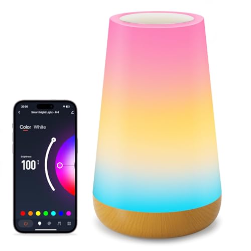 Auxmir Smart Nachttischlampe Nachtlicht Touch Dimmbar RGBICWW, WLAN Tischlampe APP Steuerung von Alexa Google Assistant, LED Stilllicht Kinder 100+ Modi mit Timer für Deko Schlafzimmer, Netzbetrieben