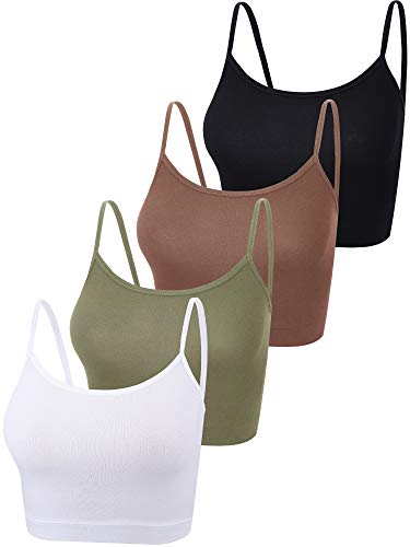 4 Stück Basic Crop Tank Tops Ärmelloses Racerback Crop Sport Baumwoll Top für Damen (Schwarz, Kaffee, Grün, Weiß, M)