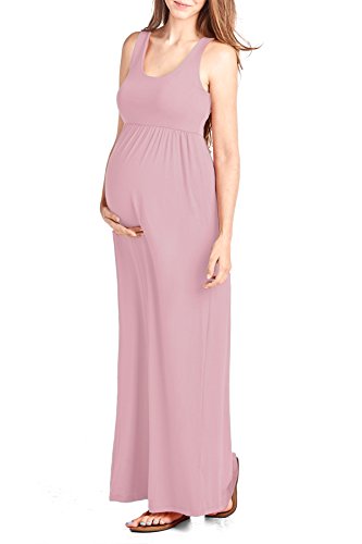 Beachcoco Women's Maternity Long Dress â€“ Sleeveless Empire Waist Pregnancy Basic Tank One Piece Baby Shower Photography PMT-DR-801-SOL MAU S Mauve