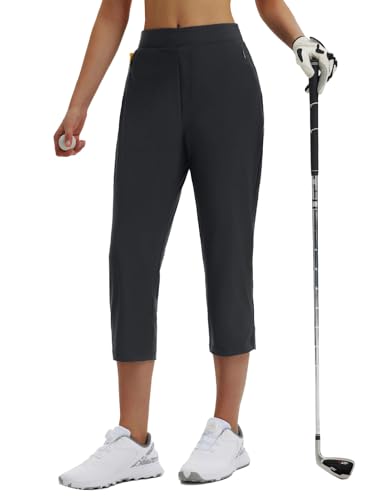 Baleaf Womens Capris Pants Stretch Golf Work Travel Casual Lightweight High Waisted Cropped Pants With Pockets Black M