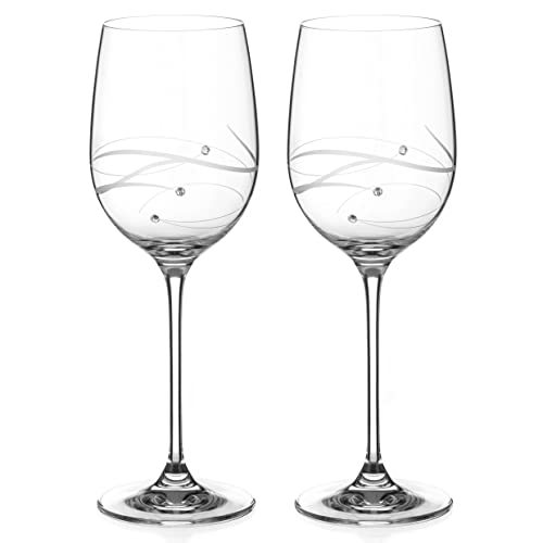 DIAMANTE Red Wine Glasses Pair Hand Cut and Embellished Crystals- ‘Moda Spiral' Collection Cut Crystal - Set of 2