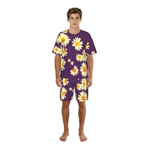 Pyjama homme élégant à fleurs violettes ensemble de nuit pour la détente