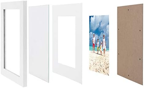 SONGMICS Picture Frame Set of 2, A4 (21x29.7 cm) without Mat, 5x7 inch (13x18 cm) with Mat, Glass Front, Home and Office, White MDF Photo Frames RPF04WT