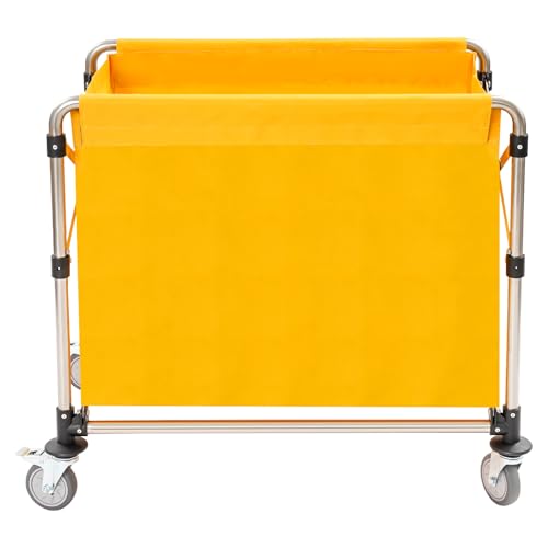 HarBin-Star - Chariot à linge en acier inoxydable - Chariot de tri de linge commercial avec roulettes - Pliable - Charge maximale : 200 kg - 87 x 52 x 78 cm (jaune)