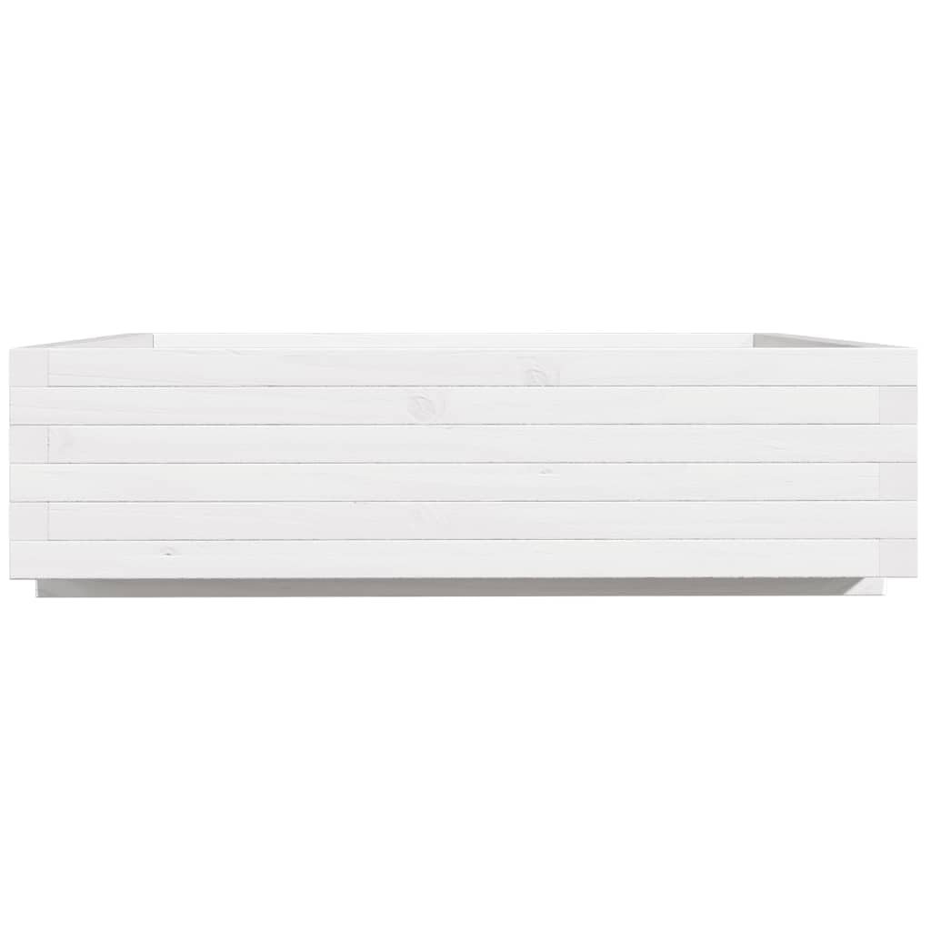 Macetero blanco de madera maciza de pino, 90 x 90 x 26,5 cm, bancal alto con drenaje para jardín, balcón, terraza, interior y exterior, como maceta y jardinera con almacenamiento de agua