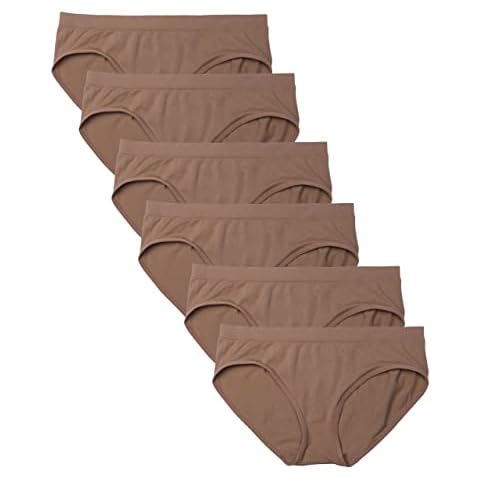 Kalon 6 Pack Women's Hipster Brief Nylon Spandex Underwear (X-Small, Dark Beige) Cover