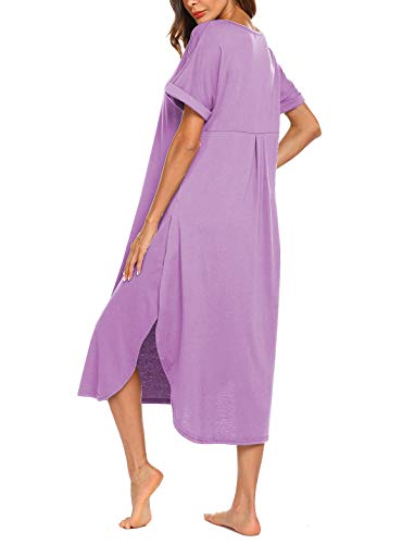 Aviier Nightgowns For Women Cotton V Neck Sleepwear Short Sleeve Loungewear (Purple, Small) #TOP1