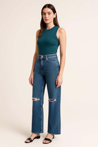 Image of KOTTY Women's Solid|Fit and Flared Fitting|Ankle Leg Style|High Rise|Stechable|Casual Jeans