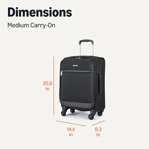 Image of Amazon Basics 18 inch Medium Carry-On Softside Expandable Suitcase with 360-Degree Spinner Wheels, Telescoping Handle, Zippered Pocket and Straps, Black