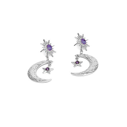 Sun Star Moon Drop Dangle Earrings For Women Girl Sun Moon Crescent Rhinestone Stud Earrings Bohemian Jewelry (Silver) #TOP2