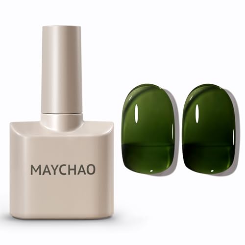 MAYCHAO 15ML Jelly Gel Nail Polish, Moss Green Gel Nail Polish Soak Off UV LED Nails Polish Nail Art Starter Manicure Salon DIY at Home, 0.5 OZ