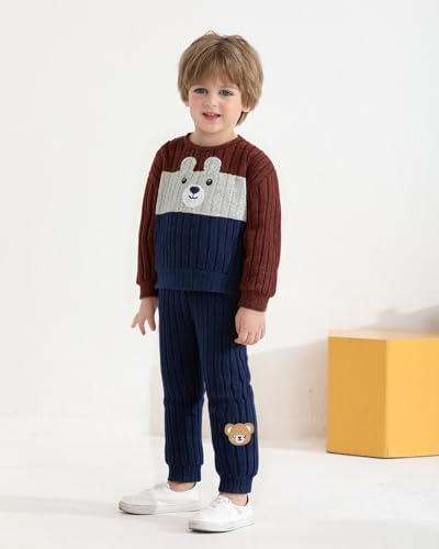 Image of NZRVAWS Toddler Baby Boy Clothes Pullover Sweater Ripped Jean Sweatsuit Little Boy Outfit Fall Winter Clothing Set 6M-7T