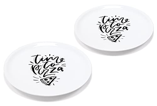 kamelshopping 2er Set Pizzateller aus Porzellan mit Aufdruck, ca. Ø 33 cm, verschiedene Designs (Time to Pizza) Cover