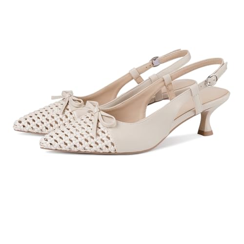 Slingback Kitten Heels for Women Pointed Toe Rhinestone Bow Pumps Low Heel Adjustable Buckle Strap Prom Dating Wedding Prom Dress Heeled Shoe2