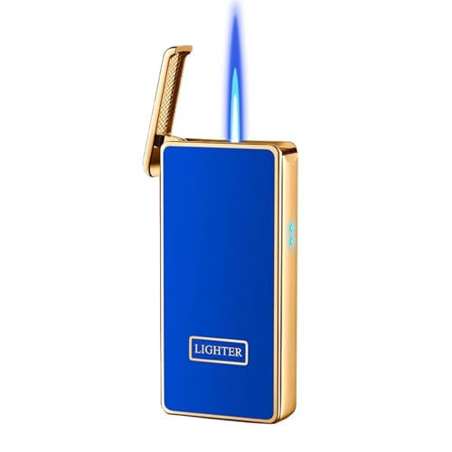 Encendedor Butano Inteligente Con Control Vocal, Encendedor Butano A prueba de viento, Ventana De Aire Transparente Visible, Butano Recargable, Adecuado Para Camping Y Senderismo (Blue)