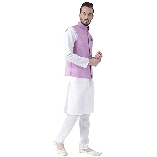 Image of hangup 3 Pc Kurta Pajama Set for Men (3KP Basket Light Purple)