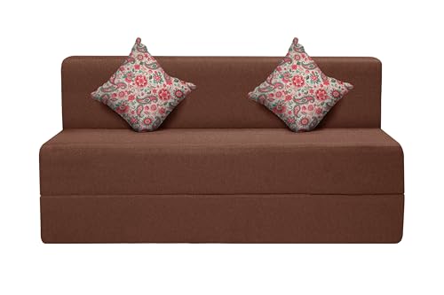 Image of Two Seater Sofa Cum Bed Jute Fabric 4 X 6 Ft| Space Saving Foldable Sofa Bed for Living Room & Guest Room | Comfortable Multi-Functional Furniture - Brown
