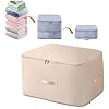 Ultra Space Saving Self Compression Organizer, Heavy Duvet Storage Bag Fold Large Capacity Self Compression Moving Organizer Bags for Comforters, Clothes, Blankets (Khaki, XL (54 * 42 * 60CM))