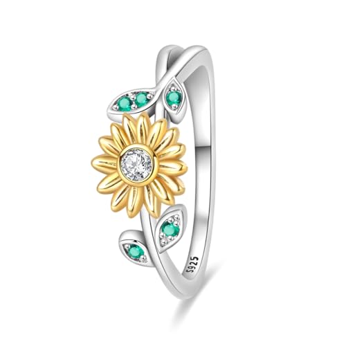 KUNSIR 925 Silver Cubic Zirconia Ring Size 7-9 Wedding Band Sterling Silver Eternity Ring Modern Style