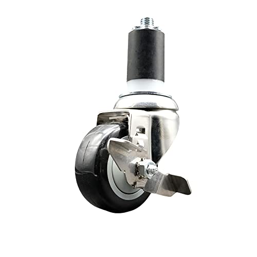 Polyurethane Swivel Stem Caster with 3 Inch Black Caster Wheel and Top Lock Brake - 1-1/2
