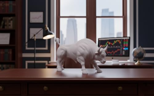 Image of Stock Market Bull Statue Showpiece for Office Desk, Bull Figurine, Share Market Decor, Gift for Traders Investors, Wealth Symbol (White)