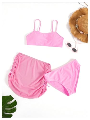 Milumia Girl's 3 Set Bikini Set Swimsuit with Drawstring Beach Swim Skirt Swimwear Pink 10-11Y2