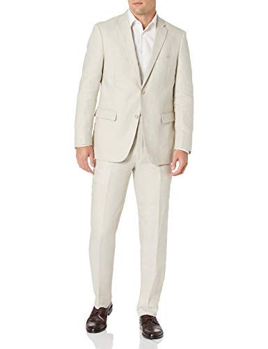 Adolfo Men's Linen Modern Fit Suit, tan, 50 Regular