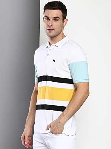 Image of Dennis Lingo Men's Casual Slim Fit Polo Neck T-Shirt, Half Sleeves Striped Pure Cotton Collar T-Shirt for Men