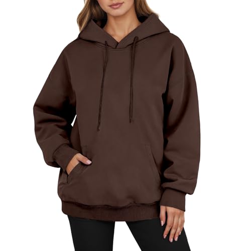 Women's Hoodies Sweatshirts Oversized Fleece Fall Fashion 2025 Pullover Sweaters Winter Clothes with Pockets, 01-coffee, XX-Large