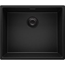 Fregadero Esquina Amazon Fregadero Cocina 56 x 47 cm, Fregadero Granito Un Seno + Sifón Clásico, Fregadero London 60 Slim de Primagran, Todo Negro