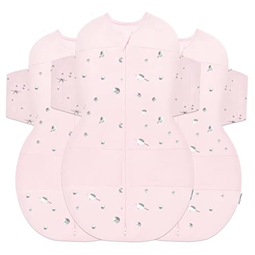 Happiest Baby SNOO Sleep Sack - 100% Organic Cotton Baby Swaddle Blanket - Doctor Designed Promotes Healthy Hip Development - 3-Pack Bundle (Rose Planets, S, M, L)